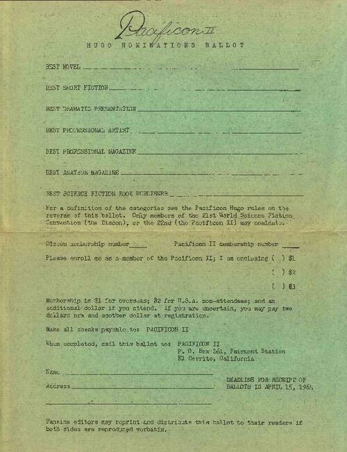 Hugo Nominations Ballot